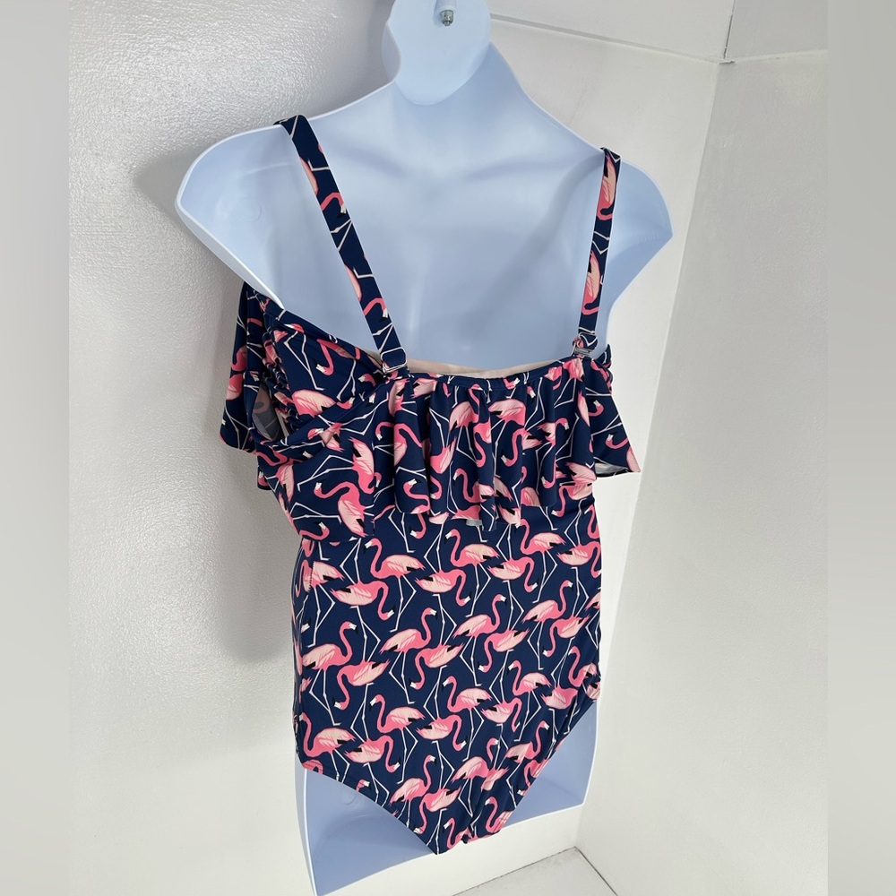 Eloquii‎ Ruffle Off The Shoulder Flamingo One piece Swimsuit Size 16W Beach - Picture 9 of 13